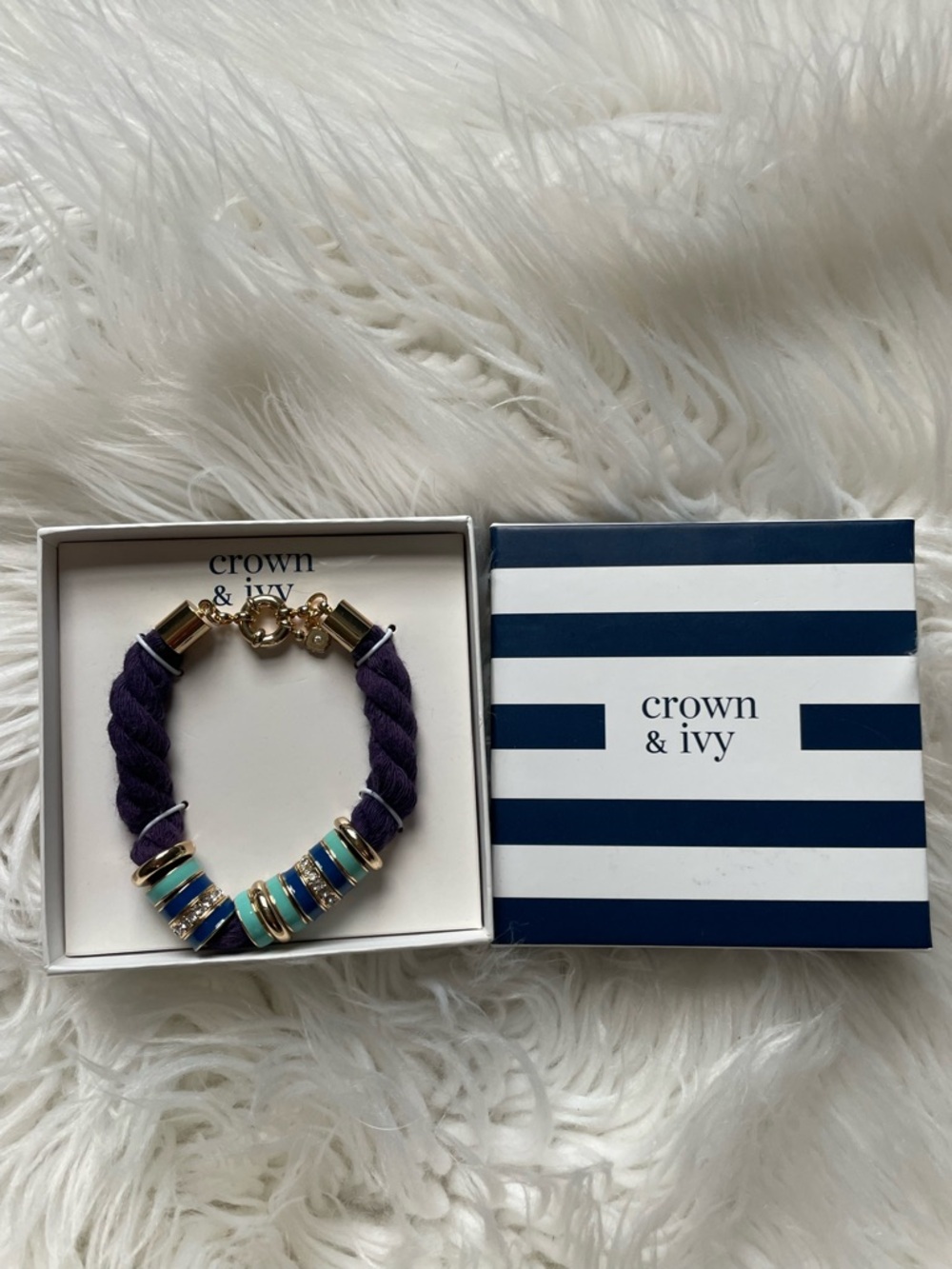 crown & ivy Navy Rope Bracelet with Turquoise and Aqua Accents